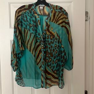 Alberto Makali turquoises and leopard tunic